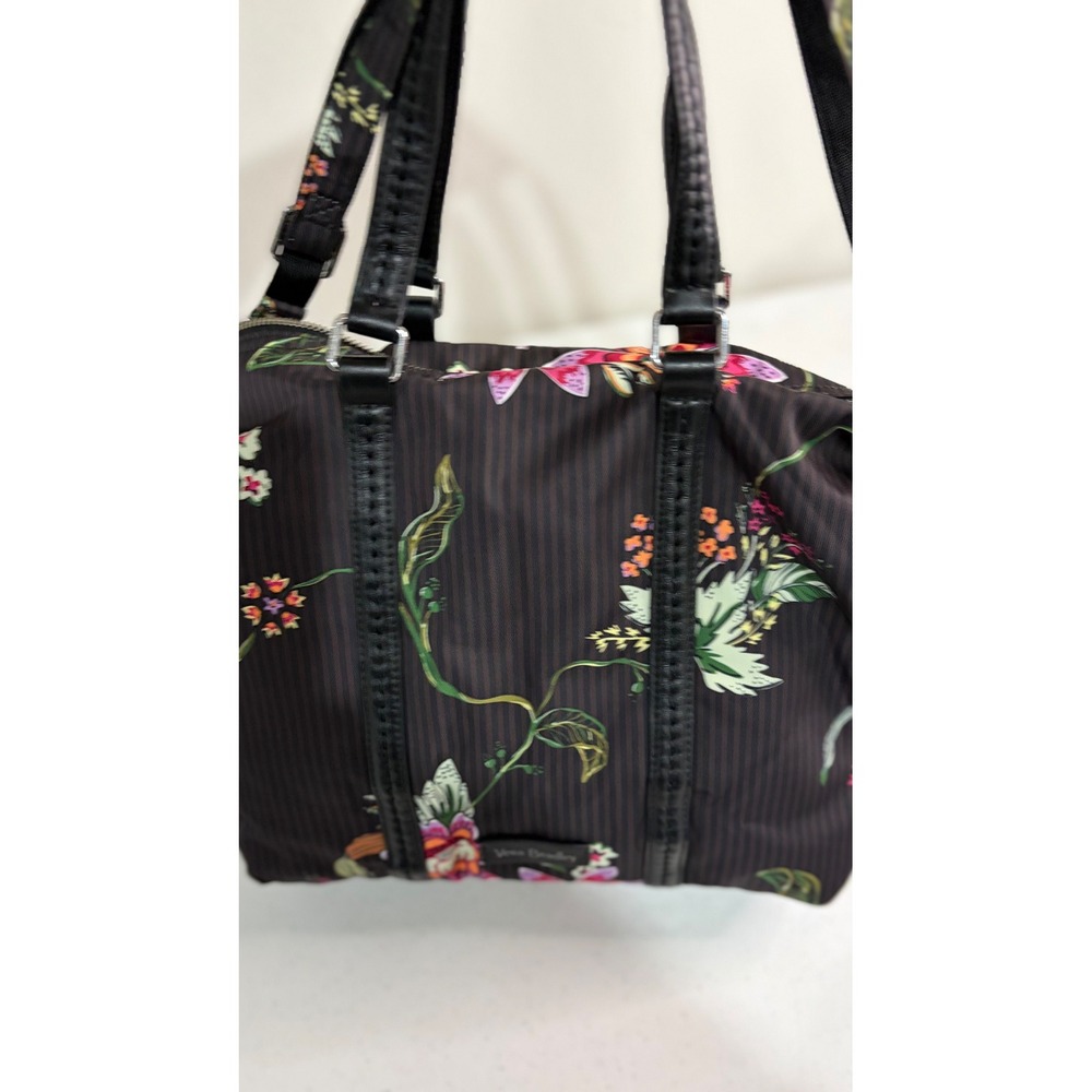 Vera Bradley Floral Pinstripe Nylon Crossbody Tote Bag Brown Pink Burgundy